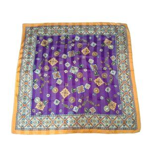 BERKSHIRE purple, orange, navy mandala print polyester Italy Scarf READ